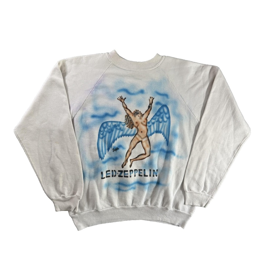 Vintage Led Zeppelin Sweatshirt Mens Medium White Angel Graphic Pullover USA
